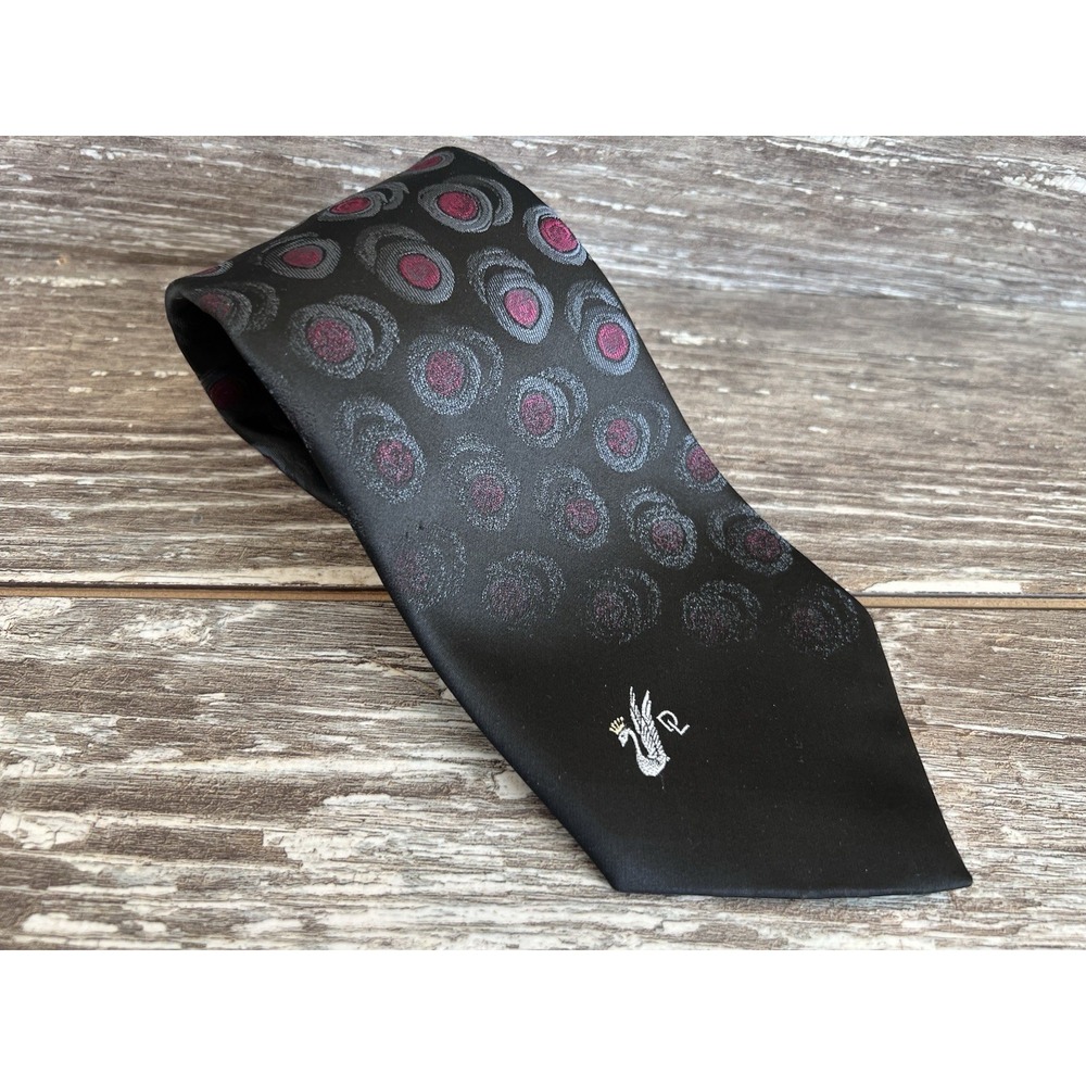 Don Loper Beverly Hills Vintage Geometric Print Polyester‎ Silk Tie Logo Black